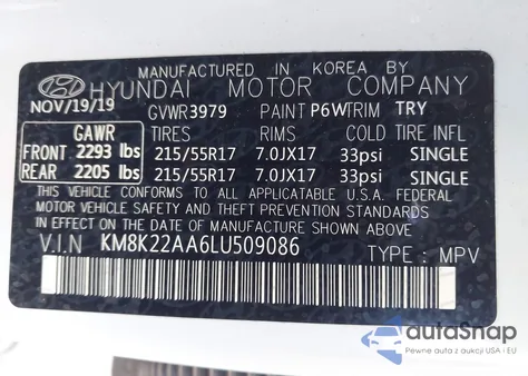 2020 Hyundai Kona Sel из США, поврежденный, VIN KM8K22AA6LU509086